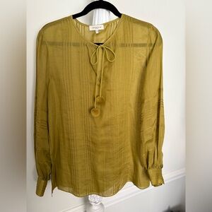 Lafayette 148 blouse green pom pom tie size medium excellent like new condition